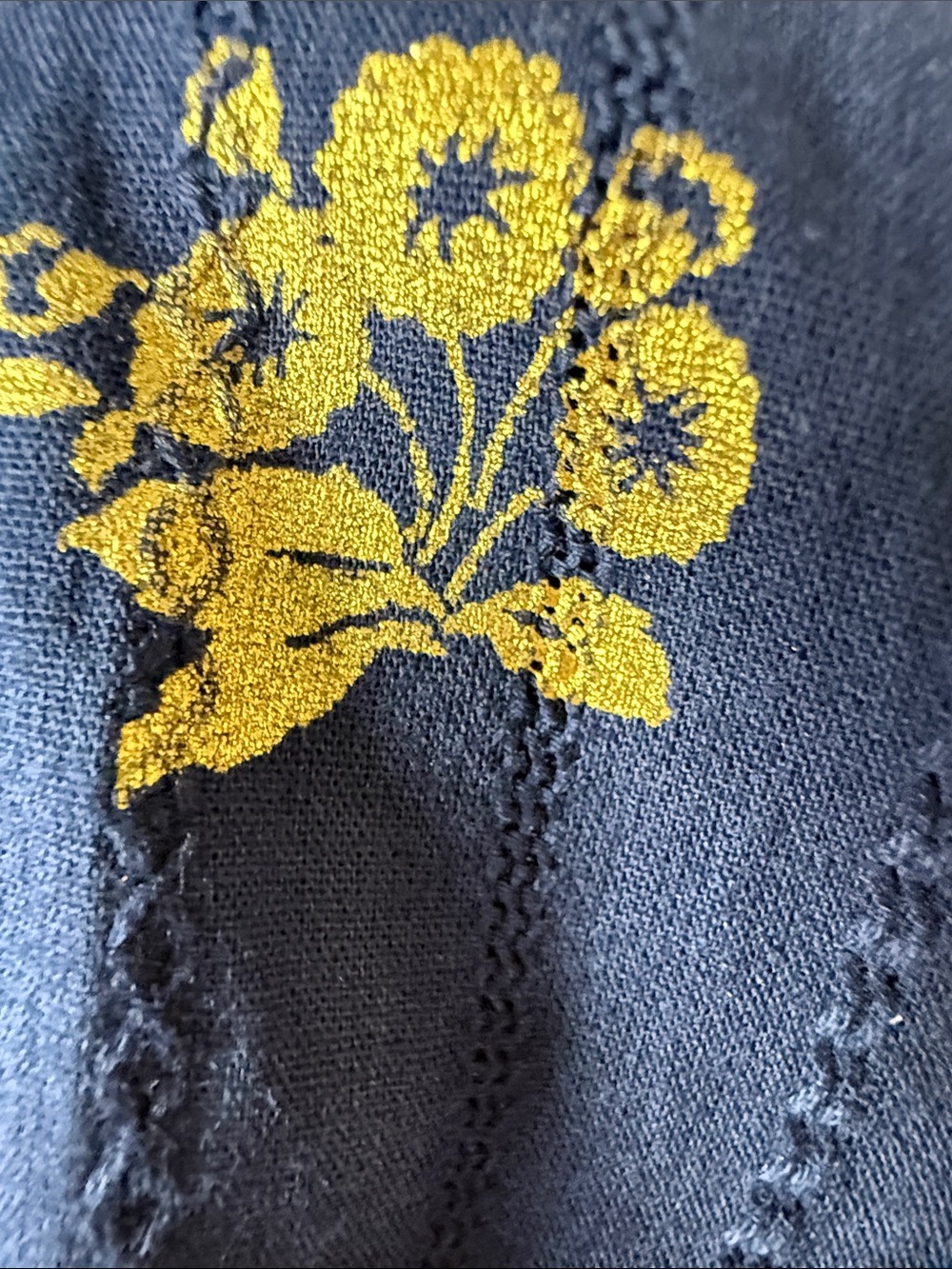 Boden Crochet Trim Ruffle Sleeve Button Down Blouse in Navy and Gold Floral US8 - Picture 8 of 13